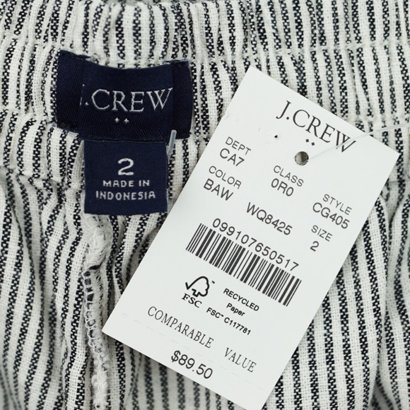 New JCREW Size 2 Linen-Blend Slim Wide-Leg Drawstring Pant Black Stripe $89 - Picture 5 of 5